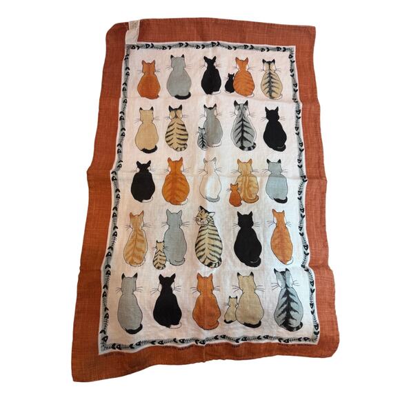 Vintage Ulster Weavers "Cats in Waiting" Tea‎ Towel 100% Linen Ireland - Picture 1 of 5